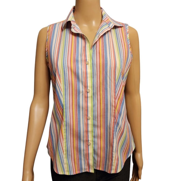 Talbots Striped Sleeveless Button Down Shirt Size 2 - Picture 1 of 9